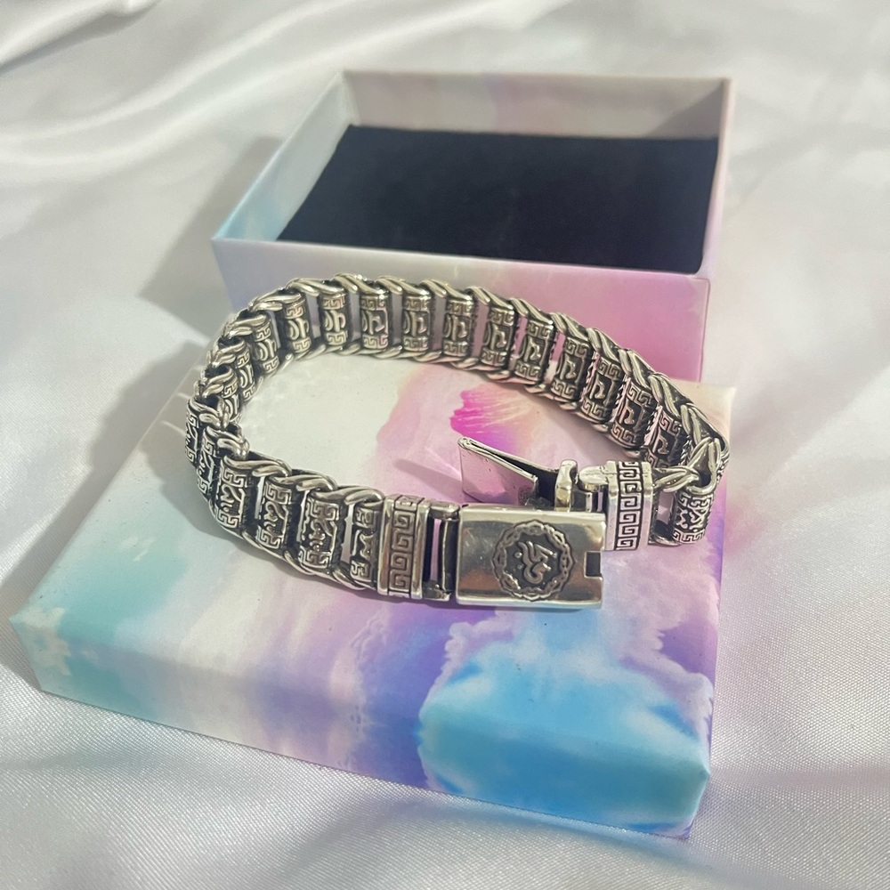 Men's Silver Greek Motif Link Bracelet